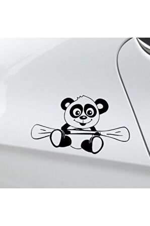 Kürek Çeken Panda Tasarım Oto Sticker Siyah