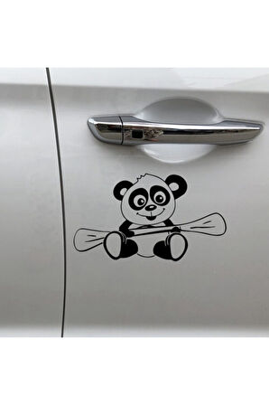 Kürek Çeken Panda Tasarım Oto Sticker Siyah