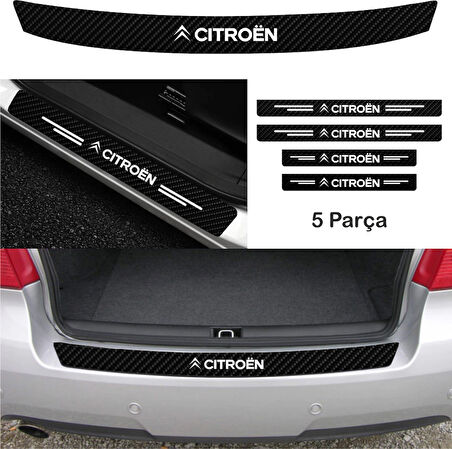 Citroen İçin Uyumlu Aksesuar Oto Bağaj Ve Kapı Eşiği Sticker Set Karbon