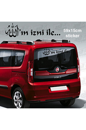 Allah'In Izni Ile... Yazılı Oto Sticker Siyah 59*15 Cm