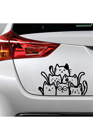 Sevimli Kediler Oto Stickerı Siyah 21*32 Cm