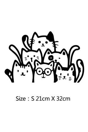 Sevimli Kediler Oto Stickerı Siyah 21*32 Cm