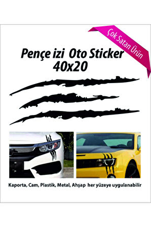 Canavar Pençe Izi Uzun Siyah Oto Sticker 40*20 Cm