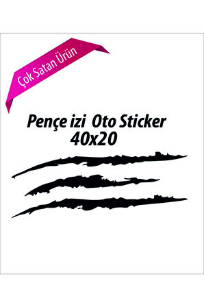 Canavar Pençe Izi Uzun Siyah Oto Sticker 40*20 Cm