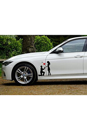 Kalpli Sevgiliye Teklif Oto Sticker Siyah 18*15 Cm