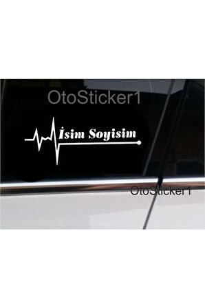 İsme Özel Nabız Kalp Atış Ritim Sticker 2 Adet Beyaz 16*7 Cm