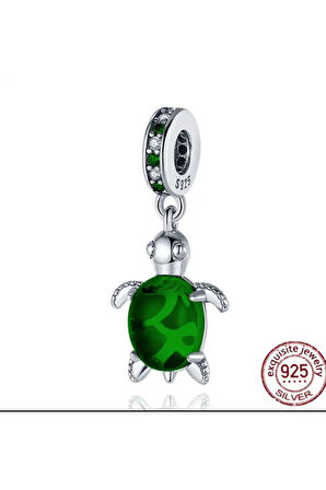 Murano Camı Yeşil Deniz Kaplumbağası Sallantılı Charm