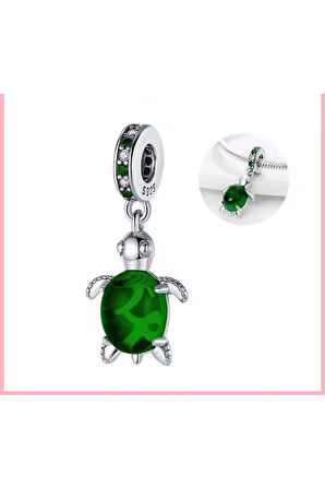 Murano Camı Yeşil Deniz Kaplumbağası Sallantılı Charm