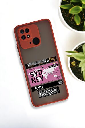 Xiaomi Redmi 10C Uyumlu Sydney Ticket Desenli Buzlu Şeffaf Lüx Telefon Kılıfı