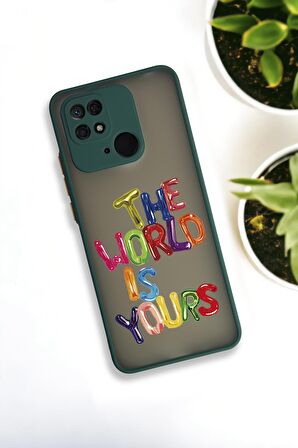 Xiaomi Redmi 10C Uyumlu The World Desenli Buzlu Şeffaf Lüx Telefon Kılıfı
