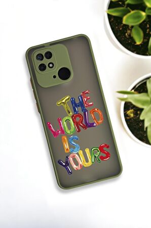 Xiaomi Redmi 10C Uyumlu The World Desenli Buzlu Şeffaf Lüx Telefon Kılıfı