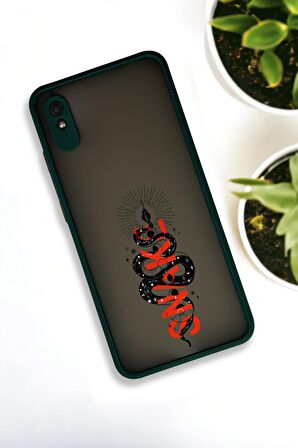 Xiaomi Redmi 9A Uyumlu Snake Desenli Buzlu Şeffaf Lüx Telefon Kılıfı