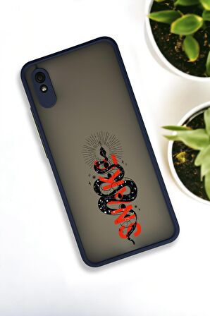 Xiaomi Redmi 9A Uyumlu Snake Desenli Buzlu Şeffaf Lüx Telefon Kılıfı
