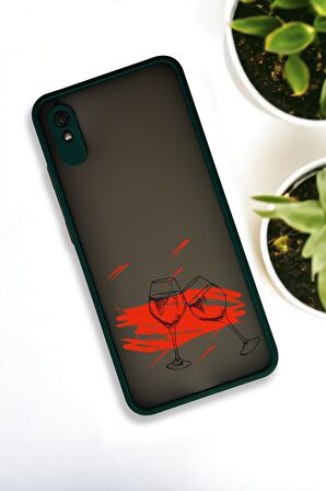 Xiaomi Redmi 9A Uyumlu Spilled Wine Desenli Buzlu Şeffaf Lüx Telefon Kılıfı