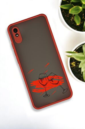 Xiaomi Redmi 9A Uyumlu Spilled Wine Desenli Buzlu Şeffaf Lüx Telefon Kılıfı