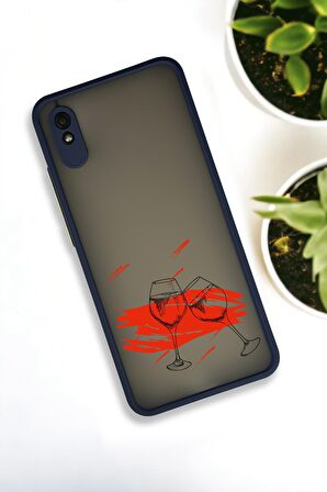 Xiaomi Redmi 9A Uyumlu Spilled Wine Desenli Buzlu Şeffaf Lüx Telefon Kılıfı