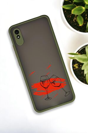 Xiaomi Redmi 9A Uyumlu Spilled Wine Desenli Buzlu Şeffaf Lüx Telefon Kılıfı