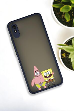 Xiaomi Redmi 9A Uyumlu Sünger Bob ve Patrick Star Desenli Buzlu Şeffaf Lüx Telefon Kılıfı