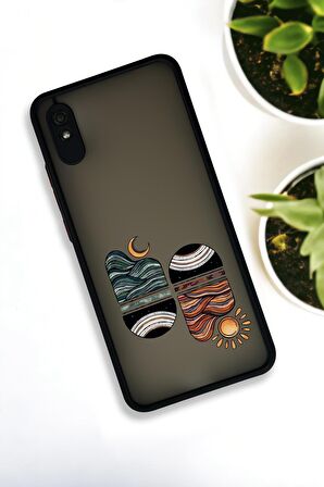 Xiaomi Redmi 9A Uyumlu Sunset Wave Desenli Buzlu Şeffaf Lüx Telefon Kılıfı