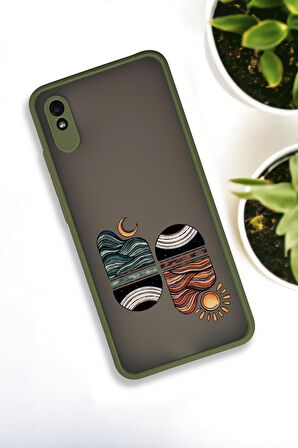 Xiaomi Redmi 9A Uyumlu Sunset Wave Desenli Buzlu Şeffaf Lüx Telefon Kılıfı