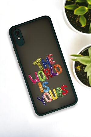 Xiaomi Redmi 9A Uyumlu The World Desenli Buzlu Şeffaf Lüx Telefon Kılıfı