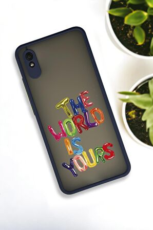 Xiaomi Redmi 9A Uyumlu The World Desenli Buzlu Şeffaf Lüx Telefon Kılıfı