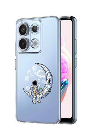 Xiaomi Redmi Note 13 Pro 4G Uyumlu Keyifli Astronot Desenli Premium Silikonlu Şeffaf Telefon Kılıfı