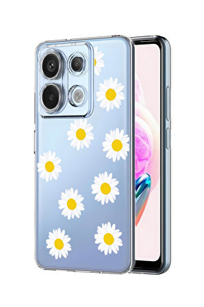 Xiaomi Redmi Note 13 Pro 4G Uyumlu Bahar Papatyaları Desenli Premium Silikonlu Şeffaf Telefon Kılıfı