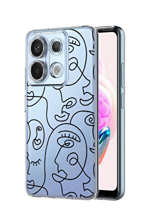 Xiaomi Redmi Note 13 Pro 4G Uyumlu Face Art Desenli Premium Silikonlu Şeffaf Telefon Kılıfı