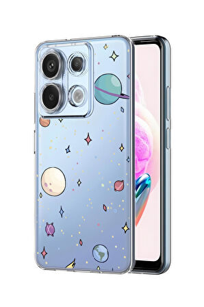 Xiaomi Redmi Note 13 Pro 4G Uyumlu Gezegenler Desenli Premium Silikonlu Şeffaf Telefon Kılıfı