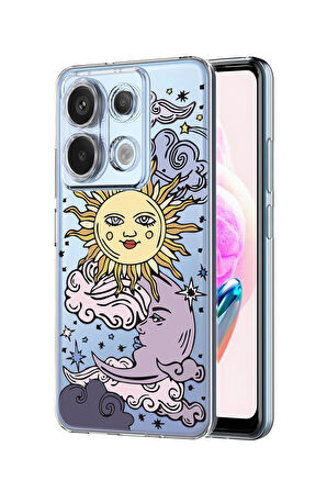Xiaomi Redmi Note 13 Pro 4G Uyumlu Güneş Ay Desenli Premium Silikonlu Şeffaf Telefon Kılıfı