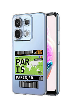 Xiaomi Redmi Note 13 Pro 4G Uyumlu Paris Ticket Desenli Premium Silikonlu Şeffaf Telefon Kılıfı
