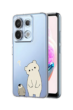 Xiaomi Redmi Note 13 Pro 4G Uyumlu Penguen ve Ayıcık Desenli Premium Silikonlu Şeffaf Telefon Kılıfı