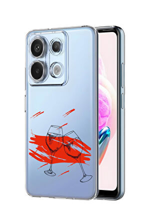 Xiaomi Redmi Note 13 Pro 4G Uyumlu Spilled Wine Desenli Premium Silikonlu Şeffaf Telefon Kılıfı
