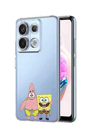 Xiaomi Redmi Note 13 Pro 4G Uyumlu Sünger Bob ve Patrick Star Desenli Premium Silikonlu Şeffaf Telefon Kılıfı