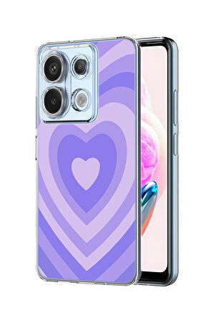 Xiaomi Redmi Note 13 Pro 4G Uyumlu Mor Kalpler Desenli Premium Silikonlu Şeffaf Telefon Kılıfı