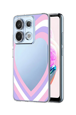 Xiaomi Redmi Note 13 Pro 4G Uyumlu Purple Heart Desenli Premium Silikonlu Şeffaf Telefon Kılıfı