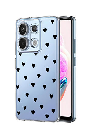 Xiaomi Redmi Note 13 Pro 4G Uyumlu Siyah Kalpler Desenli Premium Silikonlu Şeffaf Telefon Kılıfı