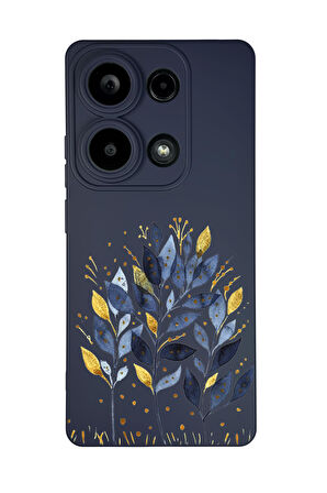 Xiaomi Redmi Note 13 Pro 4G Uyumlu Mavi Yaprak Desenli Premium Silikonlu Lansman Telefon Kılıfı