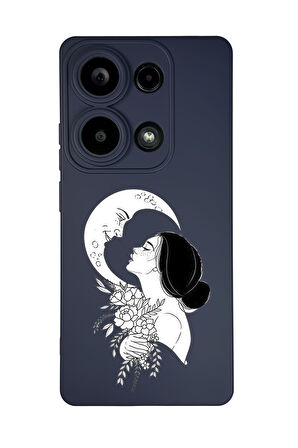 Xiaomi Redmi Note 13 Pro 4G Uyumlu Moon and Women Desenli Premium Silikonlu Lansman Telefon Kılıfı