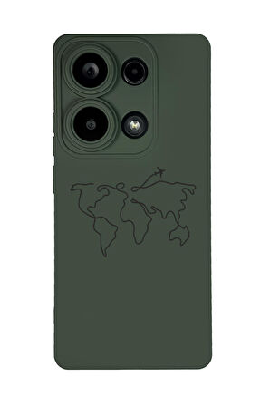 Xiaomi Redmi Note 13 Pro 4G Uyumlu Dünya Harita Rota Desenli Premium Silikonlu Lansman Telefon Kılıfı