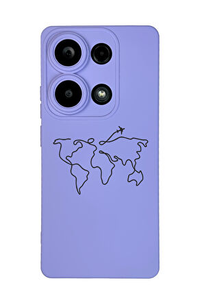 Xiaomi Redmi Note 13 Pro 4G Uyumlu Dünya Harita Rota Desenli Premium Silikonlu Lansman Telefon Kılıfı