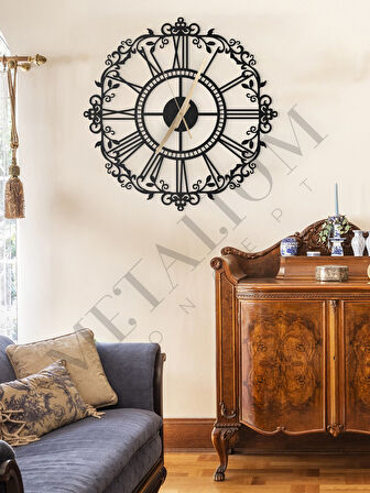 Dekoratif  Roma Rakamlı Ferforje Metal Duvar Saati 60x60cm