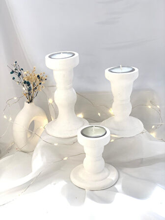 Dekoratif Üçlü Beton Sütun Şamdan  Tealight Set