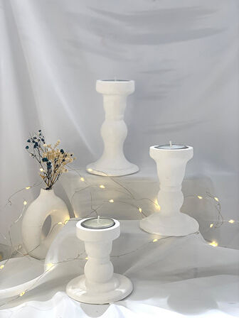 Dekoratif Üçlü Beton Sütun Şamdan  Tealight Set