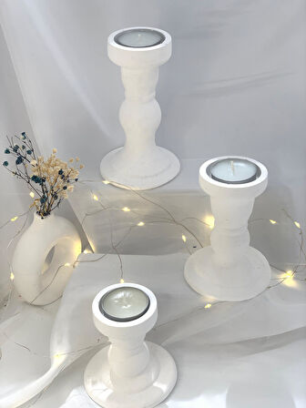 Dekoratif Üçlü Beton Sütun Şamdan  Tealight Set