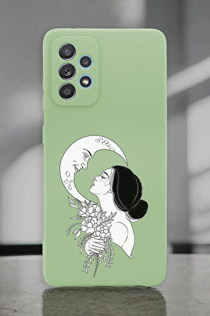 Samsung A72 Uyumlu Moon and Women Desenli Premium Silikonlu Lansman Telefon Kılıfı