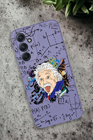 Samsung Galaxy A54 Uyumlu Einstein Desenli Premium Silikonlu Lansman Telefon Kılıfı