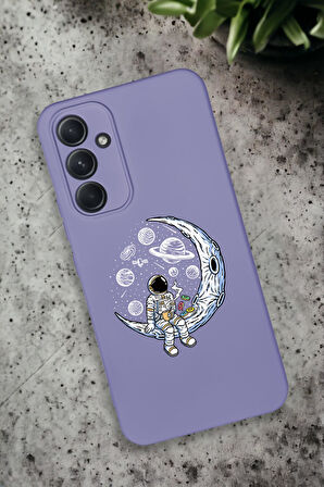 Samsung Galaxy A54 Uyumlu Keyifli Astronot Desenli Premium Silikonlu Lansman Telefon Kılıfı