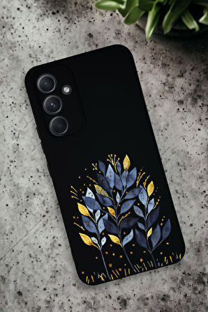 Samsung Galaxy A54 Uyumlu Mavi Yaprak Desenli Premium Silikonlu Lansman Telefon Kılıfı